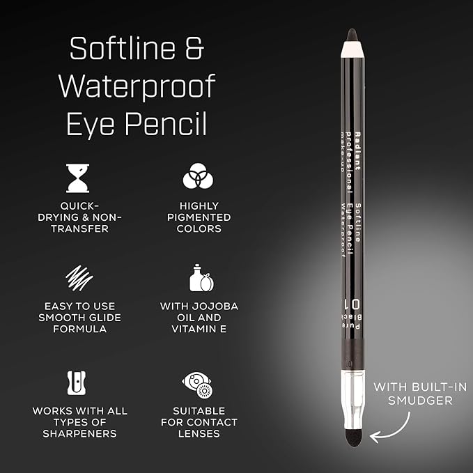 Radiant Professional Black Waterproof Eyeliner Pencil - Eyeliner Waterproof Smudge Proof - Long Lasting Under Eye Pencil for Smoky Eye - Soft Waterline Eye liner Smudger Tool, Smoky Black (30)