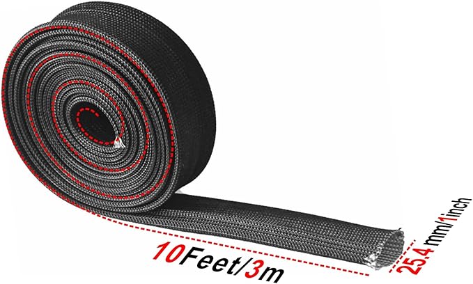 Heat Shield Sleeve Fuel Line Heat Shield Auto Hose Spark Plug Wire Cover Protectors Boots Roll 2500 Degree for Car&Auto Wire Loom Brake Cable (1" IDX10', BLACK)