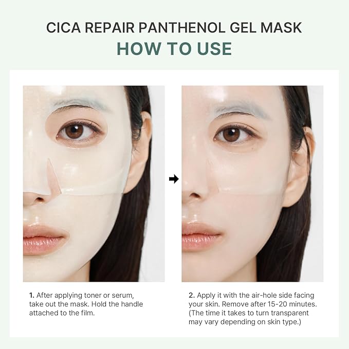 AROCELL Cica Hydrogel Mask 4 Facial Sheet with Panthenol & Centella Asiatica, Transparent Cooling Hydrogel Face Mask for Soothing Calming Hydrating Moisturizing Sensitive Skin Korean Skincare, 25gx4ea