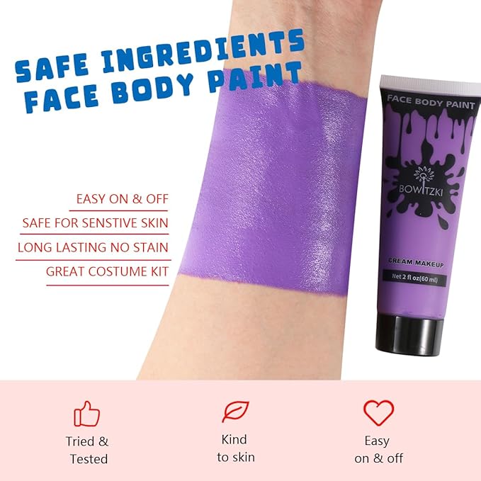 Bowitzki Face and Body Paint 2oz Cream Makeup 60ml Water Based Face Painting Special Effects For Adults Children Kids Halloween Christmas Party Stage Cosplay (Light purple)