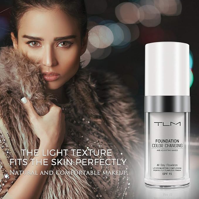 TLM Color Changing Foundation Concealer Cover Cream Liquid Base Flawless Full Coverage Natural Foundation Makeup Moisturizing Fluid for All Skin SPF15 (#1, 30ml)
