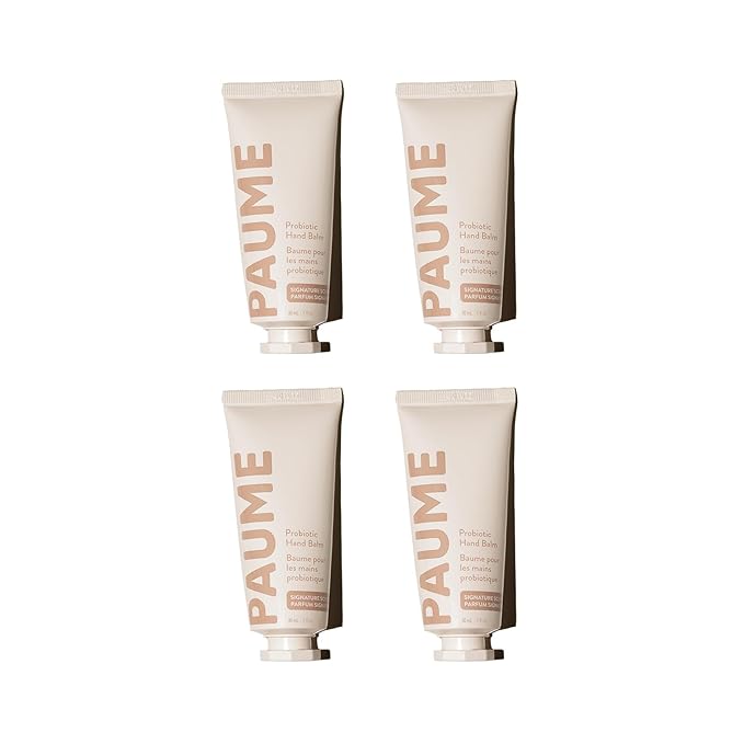 PAUME 4-Pack Mini Probiotic Hand Balm, Hydrating, Non-Greasy Hand Moisturizer for Dry, Chapped, Or Aging Skin, Fast Absorbing, Long Lasting, 4 Count, 1 oz Each