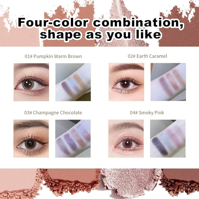 4 Color Eyeshadow Palette, Matte and Shimmer Powder Makeup, Highly Pigmented Blendable Shadows, Long-Lasting Waterproof, Natural Nude Brown Pink Shades (6#, 1 Count (Pack of 1))