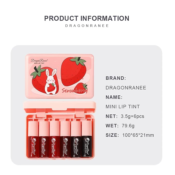 6 Colors Lip Tint Stain Set, Mini Liquid Lipstick, Lip Gloss for Women, Moisturizing Natural Korean Lip Tint Set, Lip Stain Long Lasting Waterproof, Non-Stick Cup, High Pigment, Lip Makeup