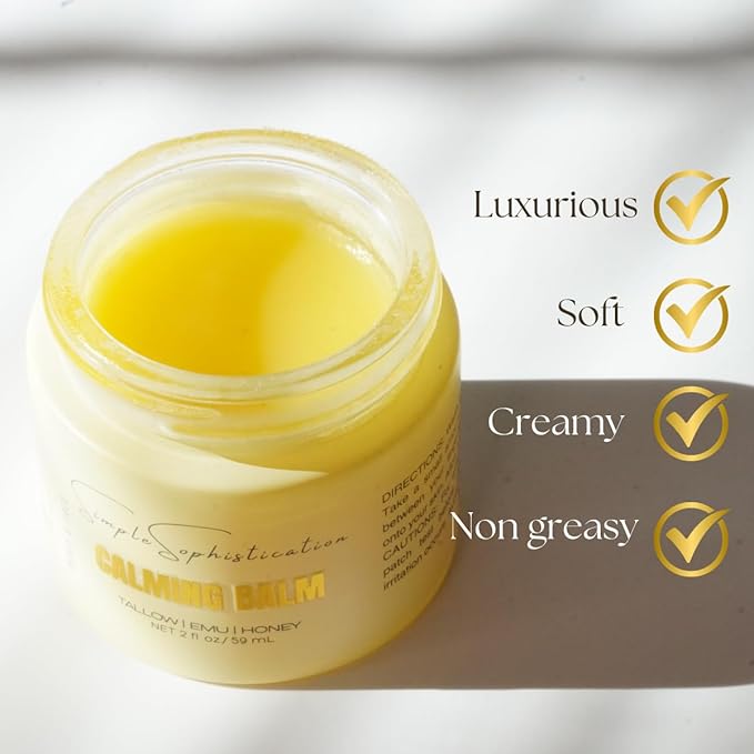 Simple Sophistication Tallow Emu Honey Balm | Nourishing Face & Body Moisturizer with Manuka Honey & Emu Oil, Non-Greasy Natural Skincare (2 oz, Calming Balm - 2 oz)