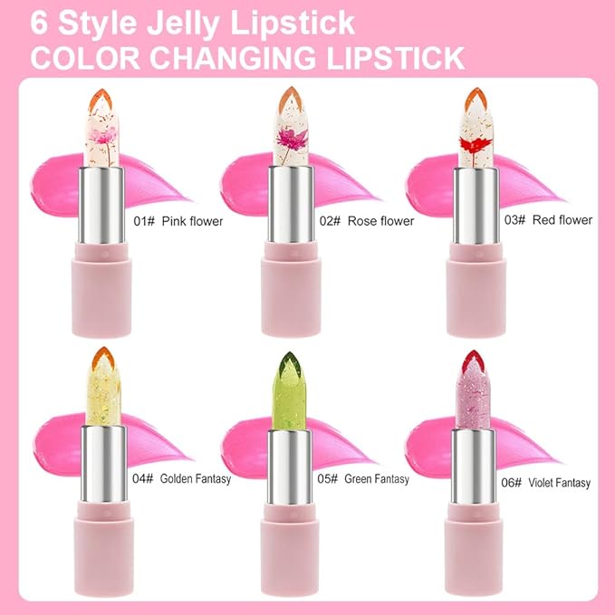 BINGBRUSH 3Pcs Ph Lipstick Color Changing,Crystal Jelly Gold Leaf Clear Mood Long Lasting Labiales Lip Care Moisturizer Lip Balm Korean Magic Lip Gloss 24 Hours Lip Tinted Stain Makeup Set for Women