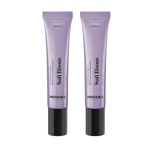 Provence Beauty Soft Bisous Plumping Lip Balm – Hydrating Lip Care Treatment with Tripeptide-1, Hyaluronic Acid & Shea Butter – Smooths, Softens & Plumps Dry Lips (2-Pack)