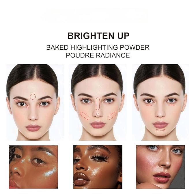 Baked Highlighter Contour Powder Sheer Pearl Shimmer Shades for Face Highlighter Makeup Brighten Up (306-Solar)