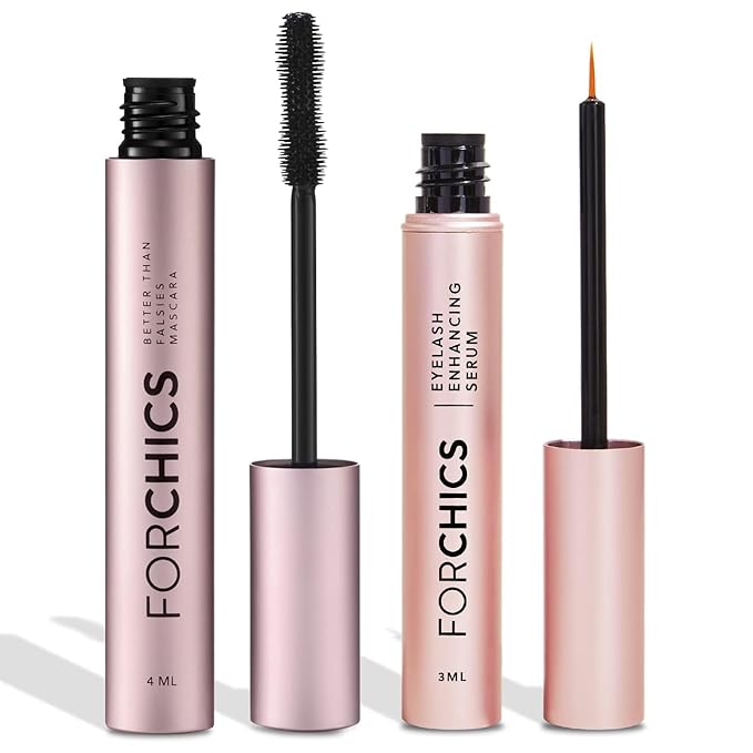 ForChics 24/7 Lash System - Growth Serum + Nourishing Mascara Bundle - Hormone-Free Day & Night Treatment for Longer, Thicker Lashes in 2 Weeks - Natural, Vegan [Duo]