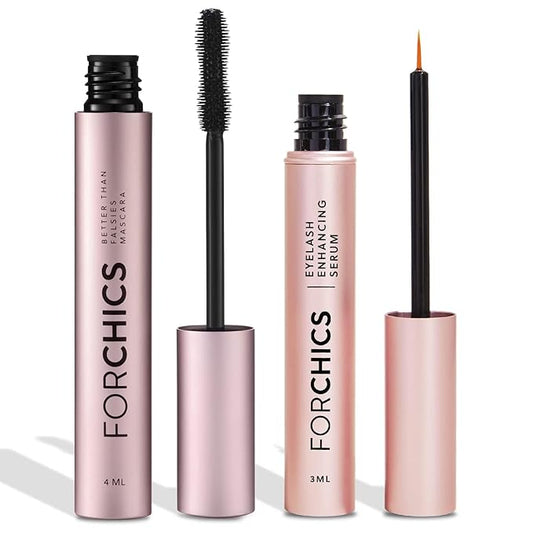 ForChics 24/7 Lash System - Growth Serum + Nourishing Mascara Bundle - Hormone-Free Day & Night Treatment for Longer, Thicker Lashes in 2 Weeks - Natural, Vegan [Duo]