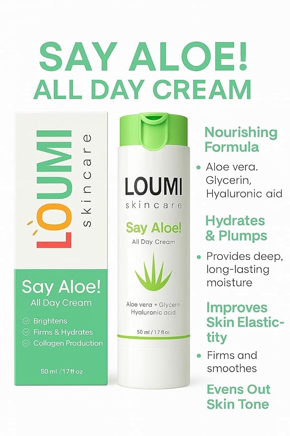 LOUMI Skincare Day to Night Bundle - Say Aloe All-Day Face Cream, You Up? Rose Hip Eye Cream, and Reive Retinol Drops - Hydrating, Natural, Vegan & Cruelty-Free, Lightweight