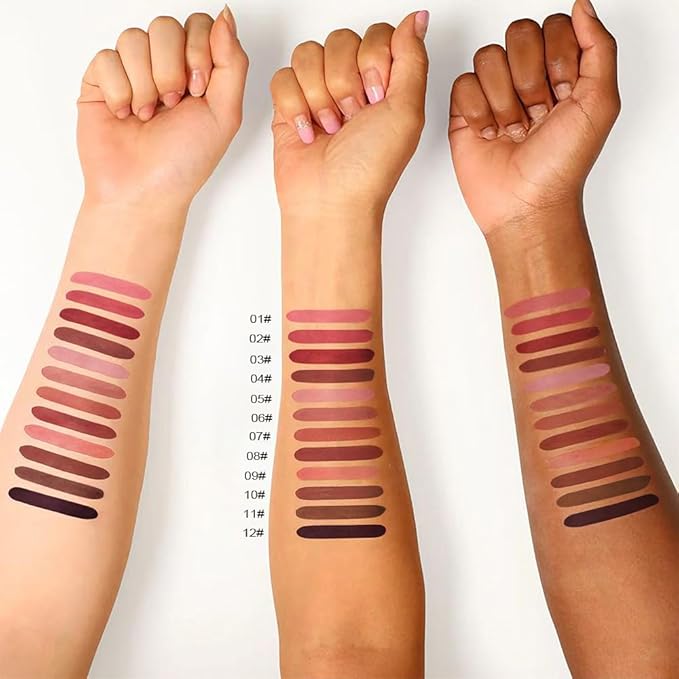 2-IN-1 Lipstick Lipliner, Velvet Matte Finish, Smooth & Plump, 12 Universal Lip Color-Nude Pink Rose Mauve Berry Plum, Creamy Formula for Lip Makeup, All-Day Wear, Cruelty-Free (#12 CHARCOAL VELVET)