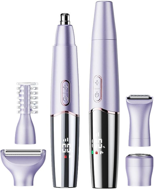 5-in-1 Rechargeable Nose & Eyebrows Hair Trimmer - IPX7 Waterproof Dual Edge Grooming Kit for Men & Women, Perfect for Hair Removal of Nose, Facial, Arm, Bikini, and Ear Hair (Purple)