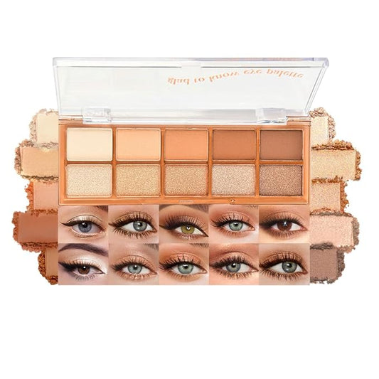 Neutral Nude Brown Eyeshadow Palette – 10 Matte & Shimmer Shades in Ivory Cream, Camel, Toffee & Champagne – High Pigment, Blendable, Long-Lasting Eye Shadow for Natural Daily Looks & Mature Eyes