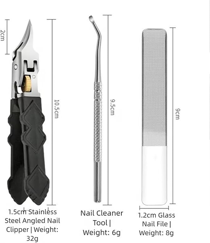 Black Anti-Slip Grip Gear Lock Nail Clipper Set with Ultra-Sharp Tips for Precise Access to Nail GRO, 3pcs Nail Clipper Set with Lock, Professional-Grade Manicure Tools (Black A+B, 2 Set)