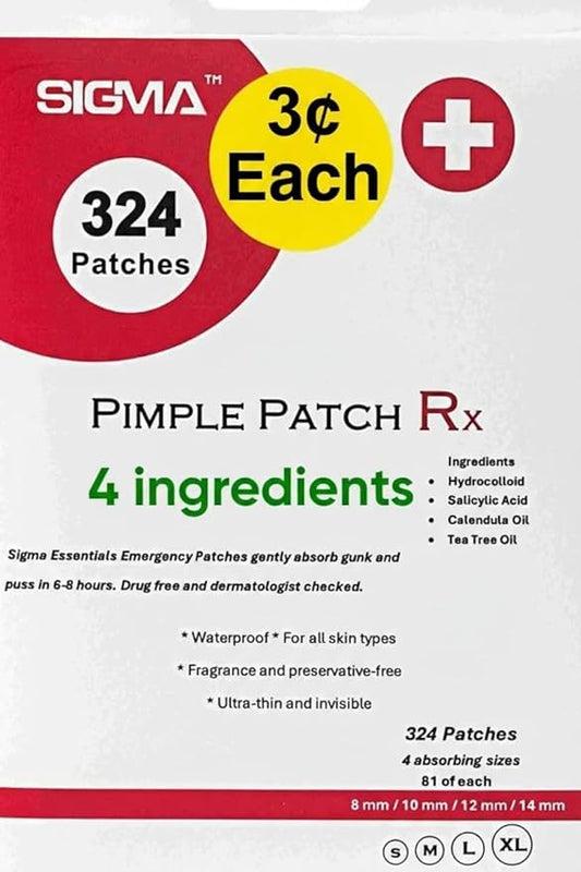 (3¢ Each) Pimple Patches 324 Pack - Hydrocolloid Acne Patches with Salicylic Acid & Tea Tree Oil - 4 Sizes S/M/L/XL - Face Acne Treatment - Easy Peel Perforated Sheets