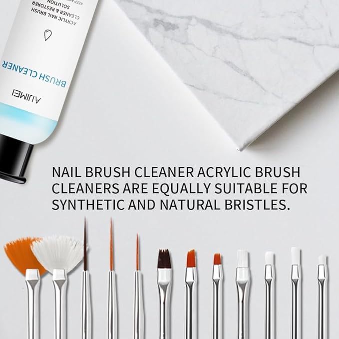 AIJIMEI Nail Brush Cleaner Restorer Nail Brush Cleaner Solution Clean Manicure Brushes Set A with Glass Cup & Cleaning Cotton Pads for Nail Art Gel Polish Painting Brushes 58ml