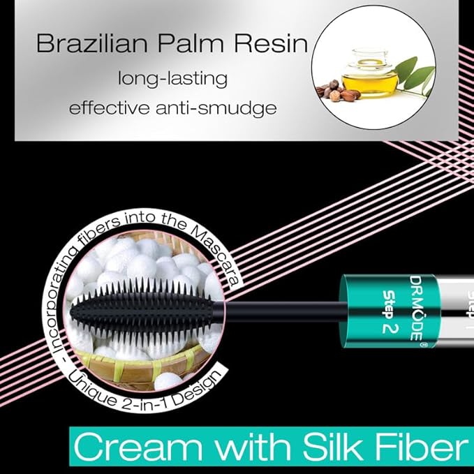 Mascara Black Length - Waterproof 2 in 1 4D Silk Fiber Mascara 5X Longer, Natural and False Effect Look in One Long Lasting Mas Cara Makeup for Women