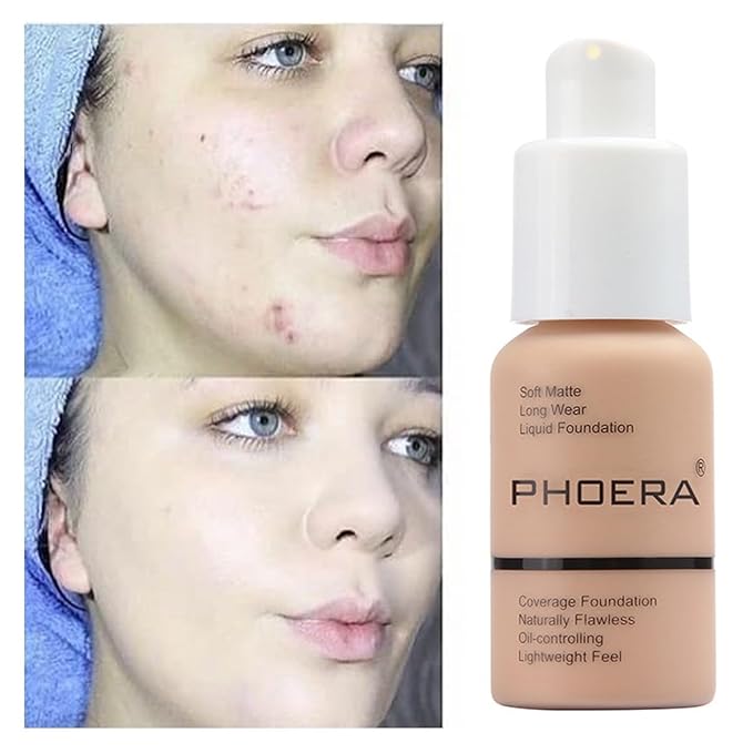 2 Pack PHOERA Foundation,Flawless Soft Matte 24 HR Oil Control Concealer Makeup,Full Coverage Foundation for Women and Girls (101 Porcelain)