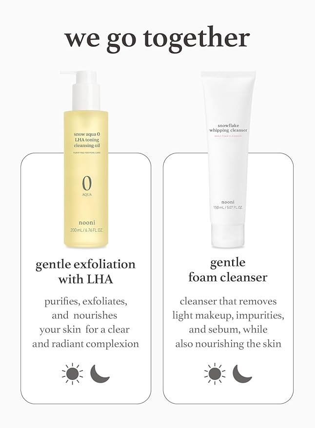 NOONI Double Cleansing Duo - LHA Toning Cleansing Oil + Whipping Cleanser | Makeup Blackhead Remover, Pore Care Control, Glass Skin