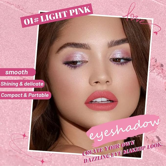 Sparkly Eyeshadow Palette for Women, Single Monochrome Eye Shadow Makeup, Shiny Pressed Cream Powder, Blendable Natural sombras para ojos, Holographic,Vegan,Travel (01-Glitter-Light Pink)