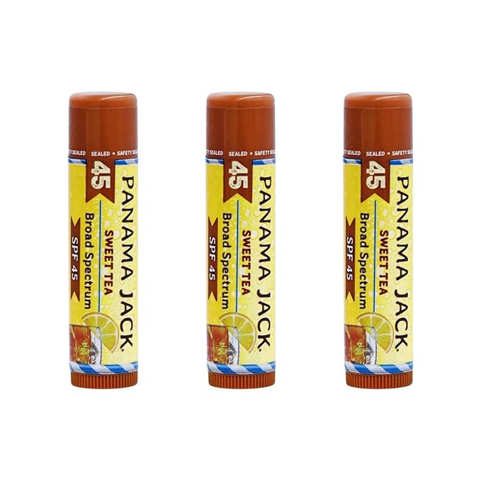 Panama Jack Sunscreen Lip Balm - SPF 45, Broad Spectrum UVA-UVB Sunscreen Protection, Prevents & Soothes Dry, Chapped Lips, Sweet Tea, 7-pack