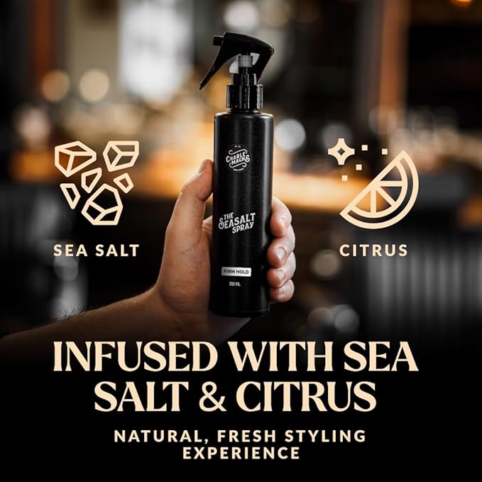 Charlemagne Sea Salt Hair Spray - 6.76 Fl Oz, Pack of 1, Mediterranean Breeze - Firm Hold Sea Salt Spray for Men - Heat Protection - Matte Finish Beach Hair