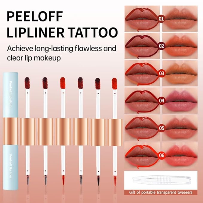 Matte Lip Stain Peel Off Lip Gloss& Lip Liner 2-in-1: One end defines lips with precision liner, the other peels off to reveal long-lasting, waterproof, smudge-proof, transfer-proof matte color.3#