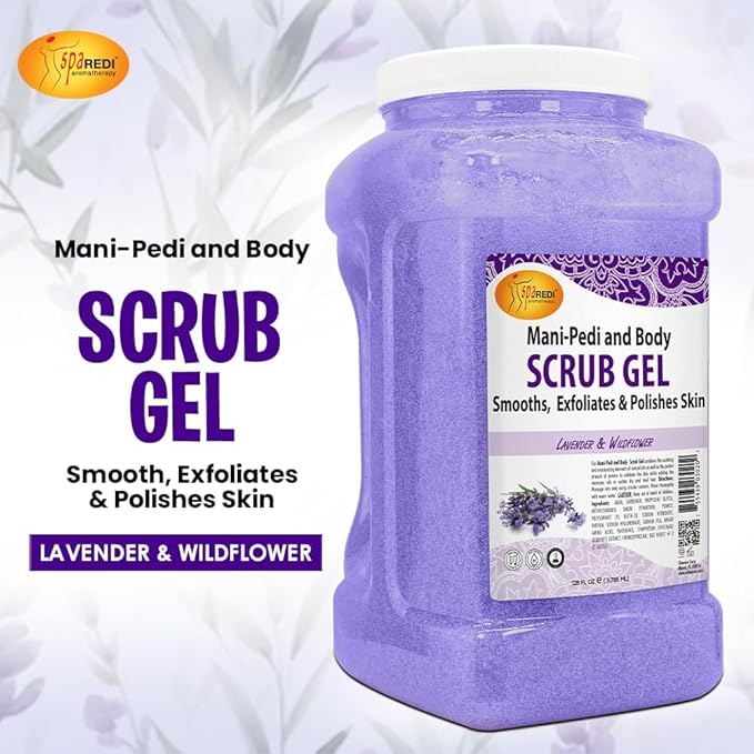 SPA REDI - Exfoliating Scrub Pumice Gel, Lavender and Wildflower, 128 Oz - Manicure, Pedicure and Body Exfoliator Infused with Hyaluronic Acid, Amino Acids, Panthenol and Comfrey Extract