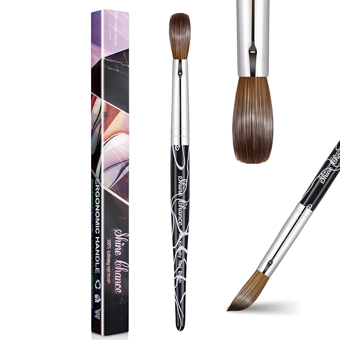 Shine Chance Acrylic Nail Art Brush Size 14, 100% Pure Kolinsky Hair Oval for Application, Professional Extension Manicure Tool Striping Drawing Pen DIY Home Salon, Black, 1.0 Count