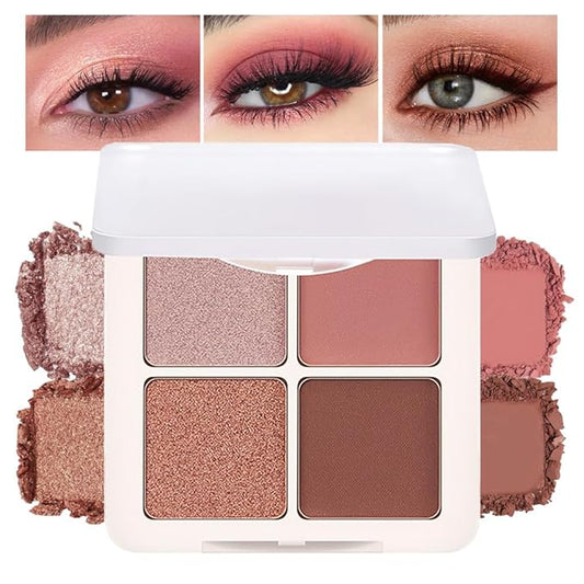Neutral Nude Pink Eye Shadow Palette, Metallic and Shimmer Magic Eyeshadow Makeup, Velvety Pigmented Creamy Formula, Four Way Quad Eye Shadow Palette For Old Women, (01#Nude Pink)