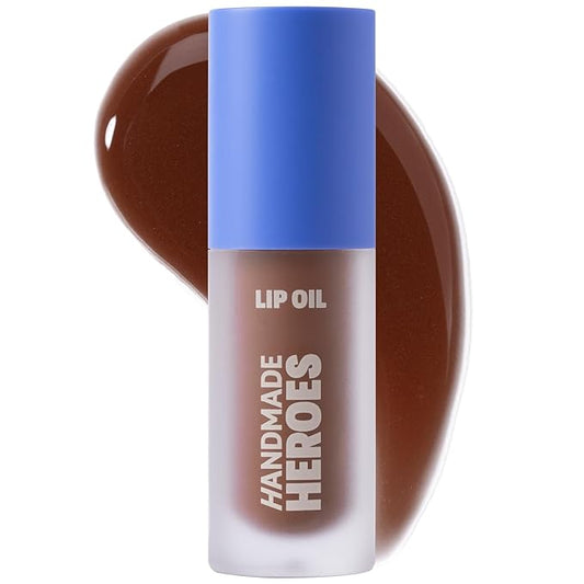 Handmade Heroes 100% Natural Vegan Lip Oil with Squalane Non-Sticky Lip Gloss Moisturizing, Shiny, Nourishing Korean Lip Gloss - Caramel Chestnut