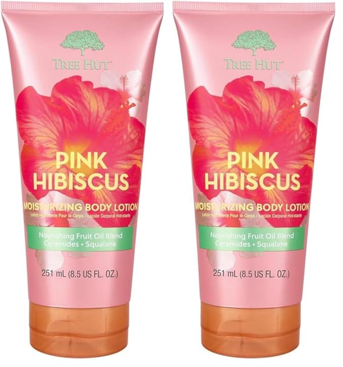 Tree Hut Pink Hibiscus Moisturizing Body Lotion, Ceramide and Squalene Formula Helps Protect Skin, Long-lasting Hydration Leaves Skin Feeling Soft & Moisturized, 8.5 fl oz. (Pack of 2)