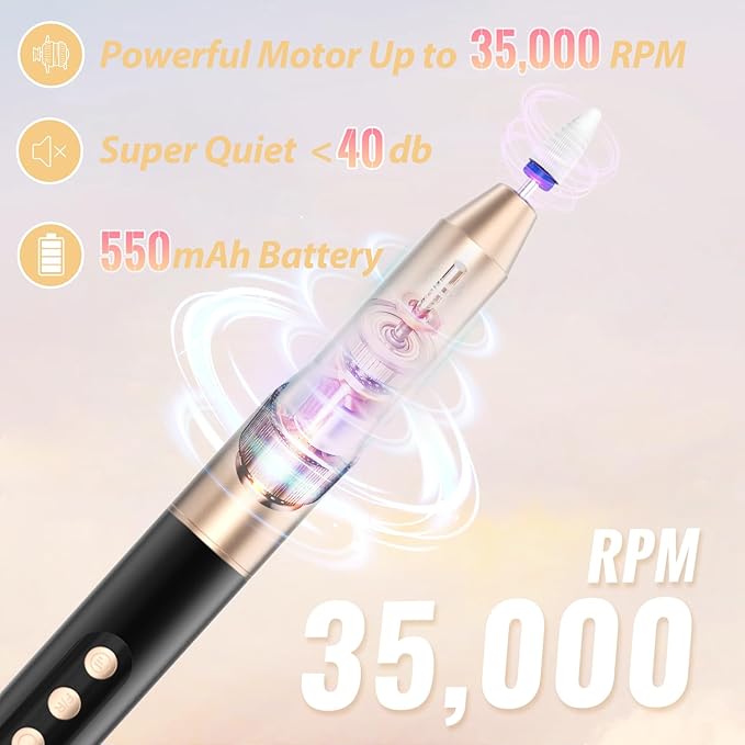 Denabuty Cordless Electric Nail Drill File: 35000RPM Professional Nail Drill Machine with UV LED Nail Lamp Charging Base, Manicure Pedicure Kit E File for Acrylic Gel Dip Powder Polish Black