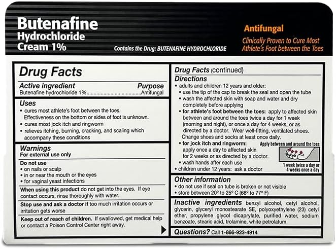 Butenafine Hydrochloride AntiFungal Cream 1%, to Cure Most Athlete's Foot Between The Toes