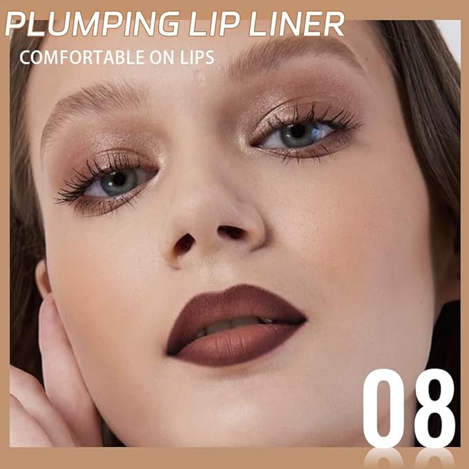 Waterproof Matte Lip Liner Pencil with Silicone Smudger – Long-Lasting Retractable Velvet Crayon, Vegan & Cruelty-Free, Define & Sculpt Lips for Work, Date, Party & Travel (08#, pack of 1)