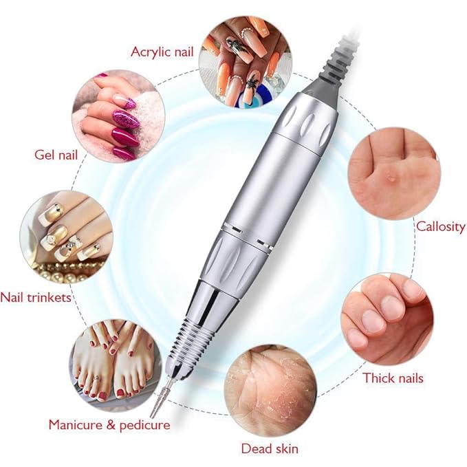 ANRLO Professional Electric Nail Drill, 45000 RPM Cordless Rechargeable E-File Machine, with 12 Bits, Sanding Bands, LCD Display for Acrylic Gel Nails (DMJ-101-White-USB)
