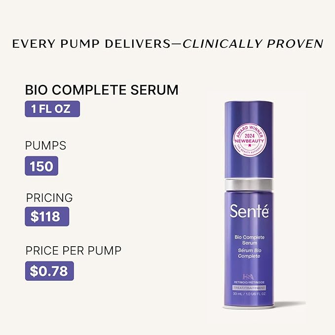 Senté Bio Complete Serum | Retinoid Serum for Sensitive Skin | Gentle, Nourishing & Hydrating | Combats Dull and Aging Skin | 1.0 Fl Oz