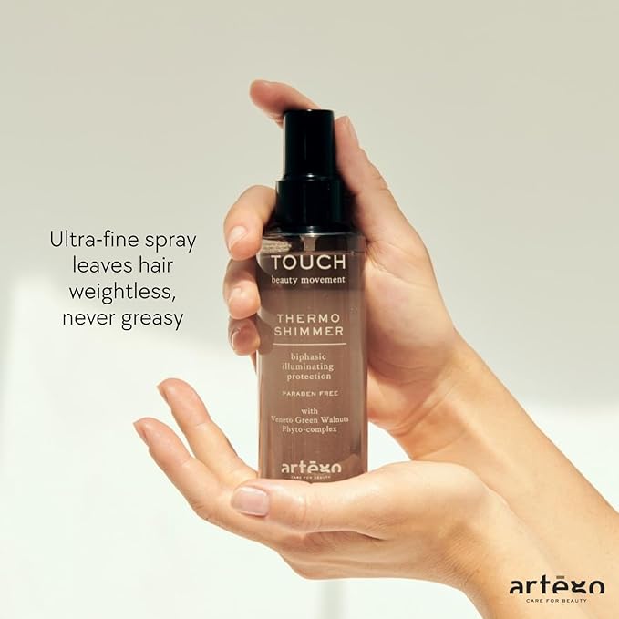 Artègo TOUCH Thermo Shimmer Spray (5.1 oz) – Biphasic Heat Protection & Shine Spray for Smooth, Glossy, Frizz-Free Hair