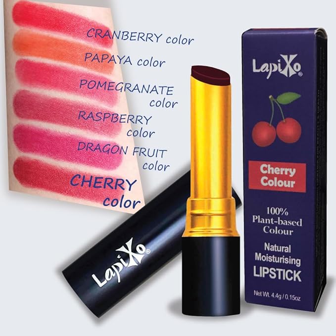 LAPIXO 100% Plant-based Color Lipstick, Unique Formula, Natural + Moisturizing | Non-Toxic, All Food Ingredients, Antioxidant-rich, Natural Matte Vibrant Color, 4.4g/0.15oz (Cherry color)