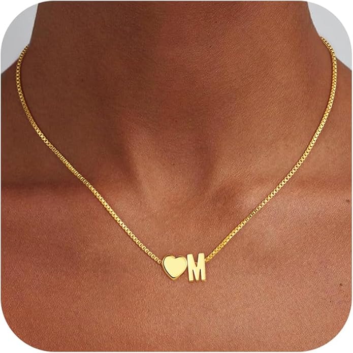 Christmas Gifts for Grandkids Teens Girls, 18K Gold Plated Letter A-Z Heart Initial Necklaces for Women Teen Girl Trendy Stuff Birthday Gifts Stocking Stuffers for Teen Girls Women Jewelry