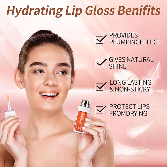 GECOMO Hydrating Lip Glow Oil, Moisturizing Lip Glow Oil, Nourishing Glossy Transparent Lip Oil, Plumping Lip Oil, Lip Balm, Non-sticky Tinted Toot Lip Balm for Lip Care (CORAL) 0.2 OZ