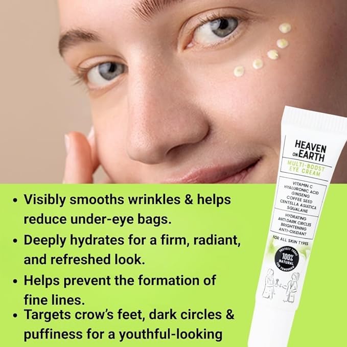 Multi-Boost Eye Cream 0.5 fl oz (15 ml) – 100% Natural & Vegan – Plumping, Anti-Wrinkle, Anti-Puffiness & Dark Circles – With Vitamin C, Ginseng, Coffee Bean, Hyaluronic Acid & Bakuchiol
