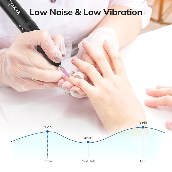 Lavinda 35000RPM Electric Nail Drill, Professional Cordless Nail Drill Machine Portable Rechargeable Nail Efile for Acrylic Gel Nails, Manicure Pedicure Polishing Shape Tools for Salon Home Use-Black