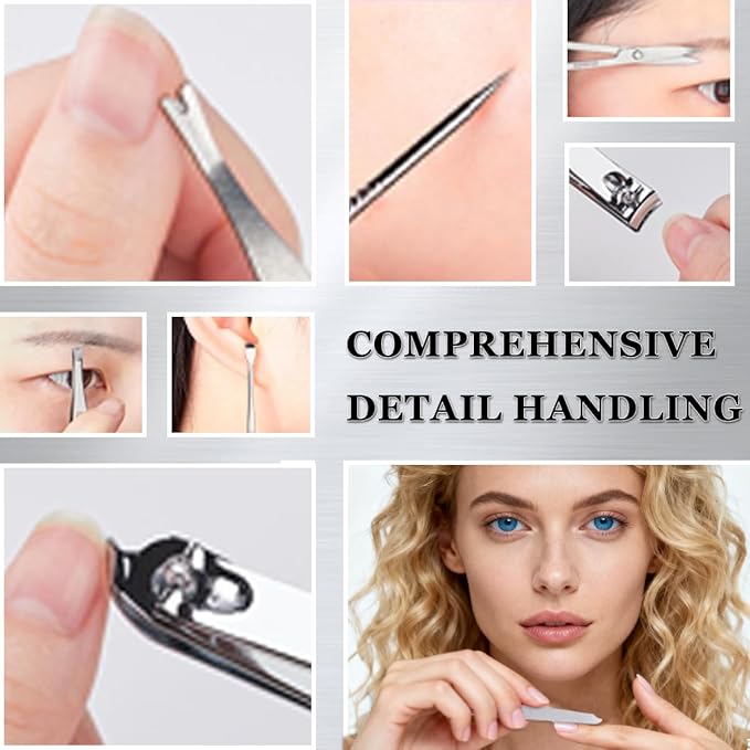 Nail Clippers Set, Manicure Grooming Care Tools Kit: Fingernail Clipper & Toenail Pedicure Cutter, Mini Nail Trimmer Kit with Travel Case Gifts for Men, Women (Grey)