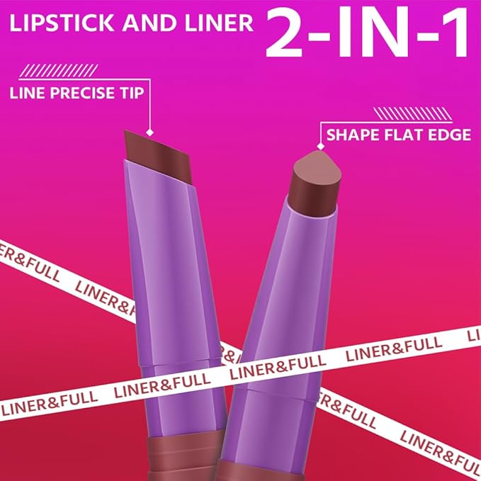 2-IN-1 Lipstick Lipliner, Velvet Matte Finish, Smooth & Plump, 12 Universal Lip Color-Nude Pink Rose Mauve Berry Plum, Creamy Formula for Lip Makeup, All-Day Wear, Cruelty-Free (#07 DESERT ROSE)