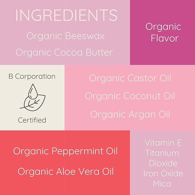 8-Pack Lip Balm Set with Tinted Shades and USDA Organic Flavors for Hydration – Includes Crimson, Pink, Plum, Shimmer, Peppermint, Raspberry, Vanilla, and Coconut – Moisturizing & Nourishing