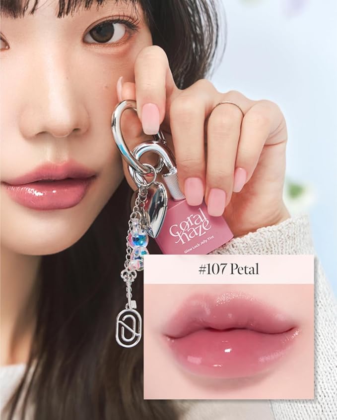 Glow Lock Jelly Tint 107 Petal 4g, Hydrating Jelly Glow Lip Stain, Glass-Like Shine Lip Gloss, Long-Lasting Color, Moisturizing Lip Enhancer, Collectible Lock-Shaped Design, Korean Makeup