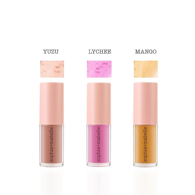 Sophia + Mabelle Hydrating Fruit Lip Oil – Lightweight, Non-Sticky, Tinted Gloss Oil – Nourishing, High-Shine, Flavored Lip Treatment – Yuzu, Lychee, Mango – 3.7g (MANGO (Citrus), Standard)
