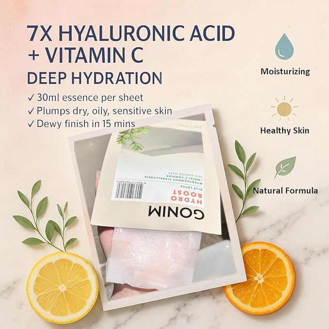 GONIM Face Mask Korean Skin Care with Hyaluronic Acid Serum, Vitamin C, Collagen Activation-Hydrating Face Masks Skincare, Anti Aging & Moisturizing Sheet Mask for All Skin Korean Face Mask 30mlx15pcs